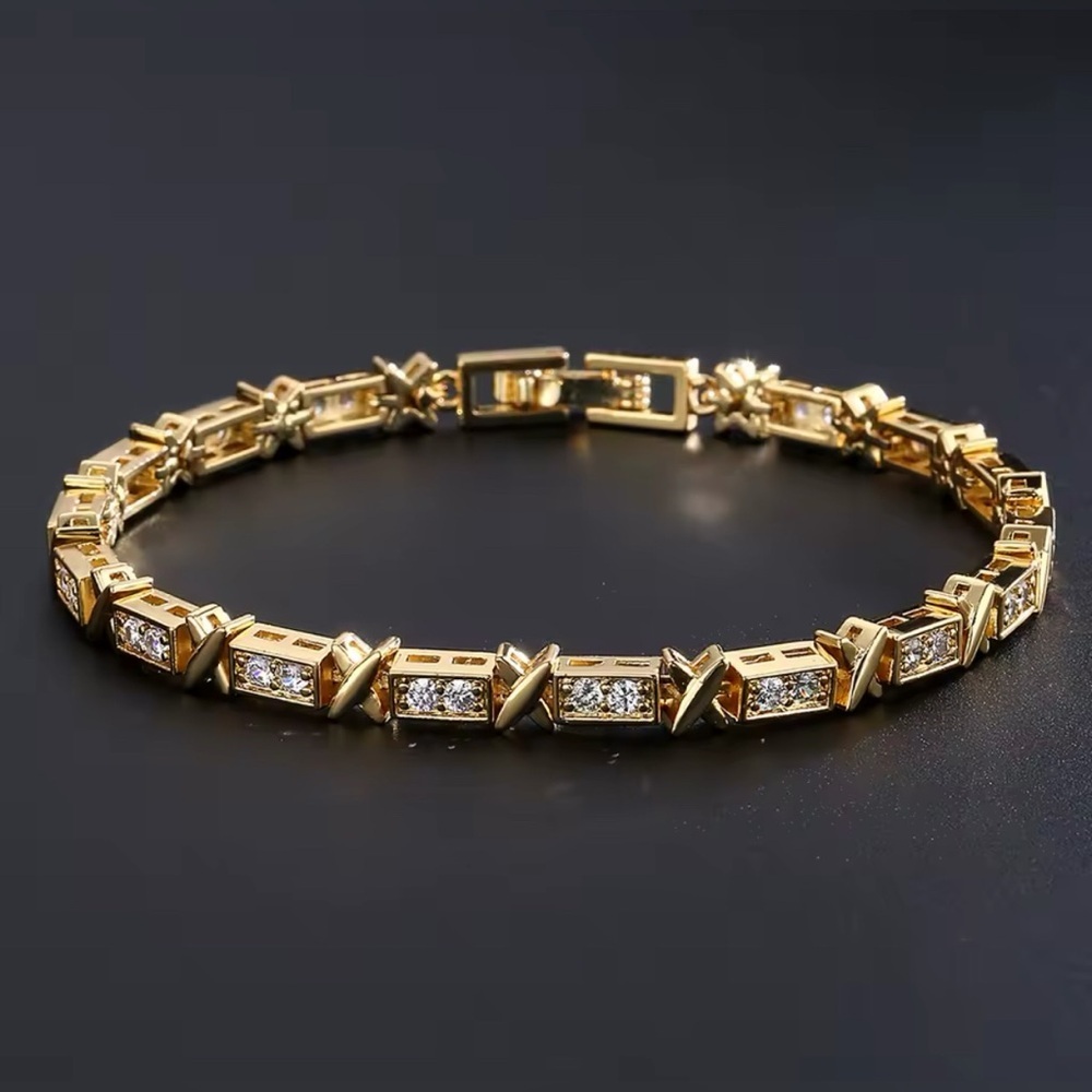 18k Gold Plated Designer X Cross Design Tennis Bracelet Diamond Accent Inlay